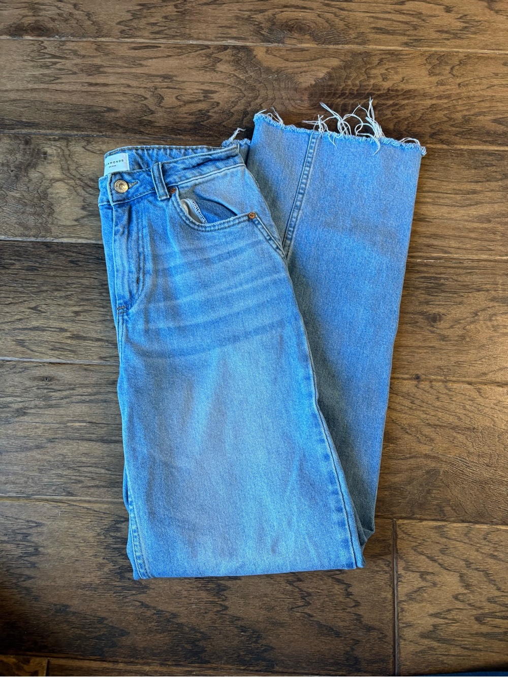 7 Diamonds Light Blue Wide Leg Jeans with Raw Hem